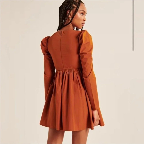 Abercrombie  & Fitch Poplin Babydoll Long Sleeve Dress Burnt Orange Small Petite - Picture 3 of 8